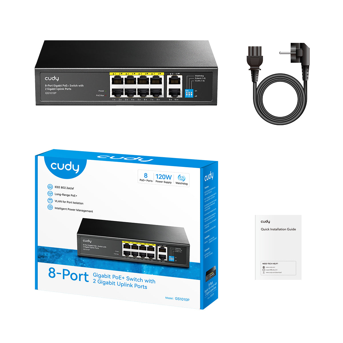 8-Port Gigabit PoE+ Switch with 2 Gigabit Uplink Ports